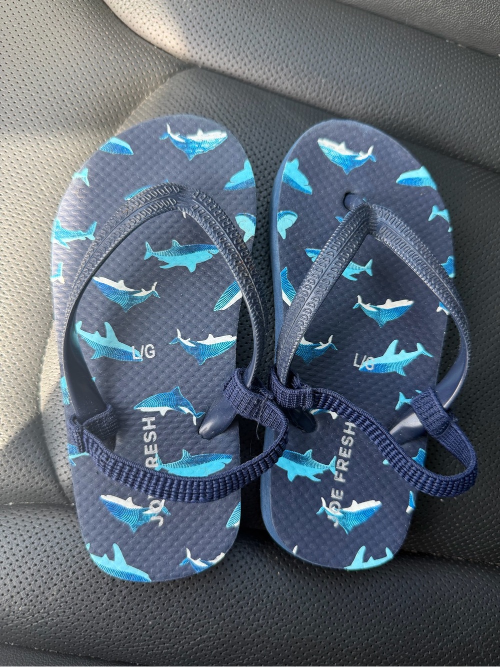 Joe Fresh Navy Shark Print Kids Flip Flops